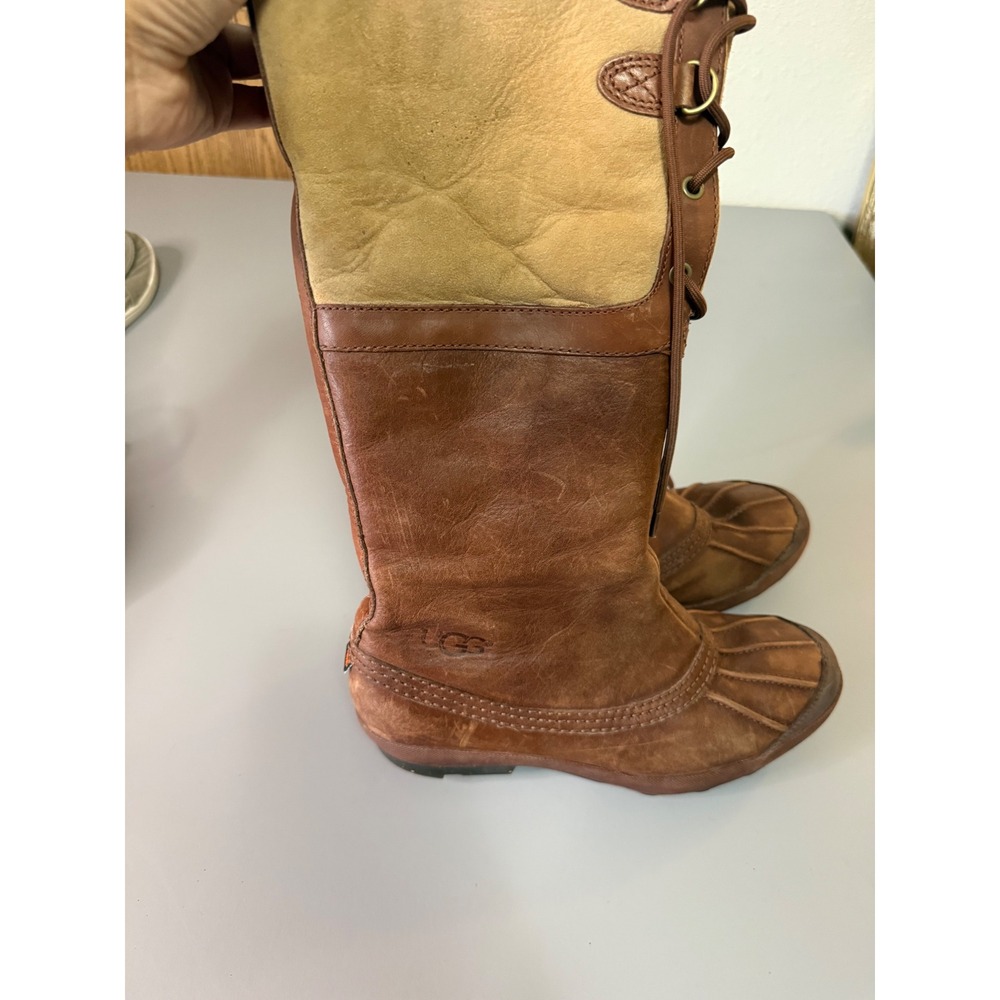 UGG Australia Adirondack Tall Boots Brown Leather Sheepskin Winter Snow US 10